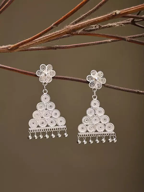 Tarakasi Filigree Sterling Silver Dangle Earrings with Cascading Design