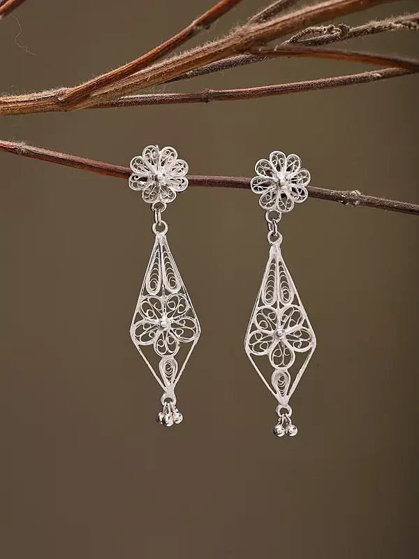 Sterling Silver Filigree Flower Earrings with Tarakasi Craftsmanship