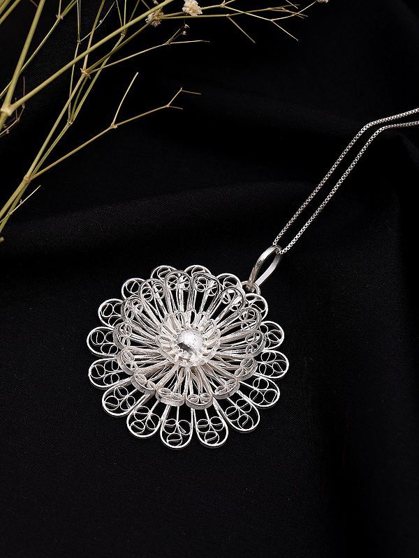 Intricate Floral Sterling Silver Pendant