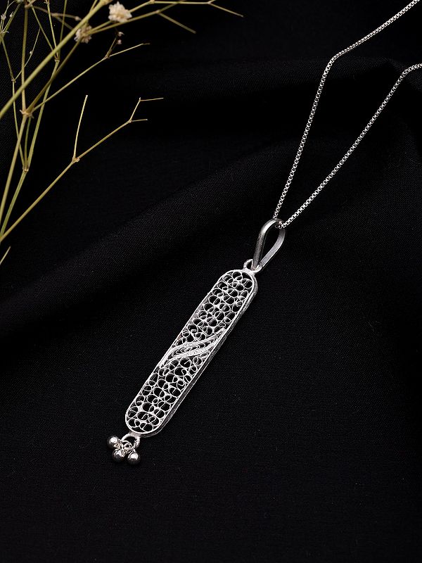 Intricate Filigree Sterling Silver Long Pendant