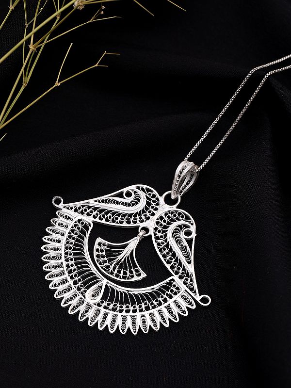Sterling Silver Filigree Bird Wing Design Pendant