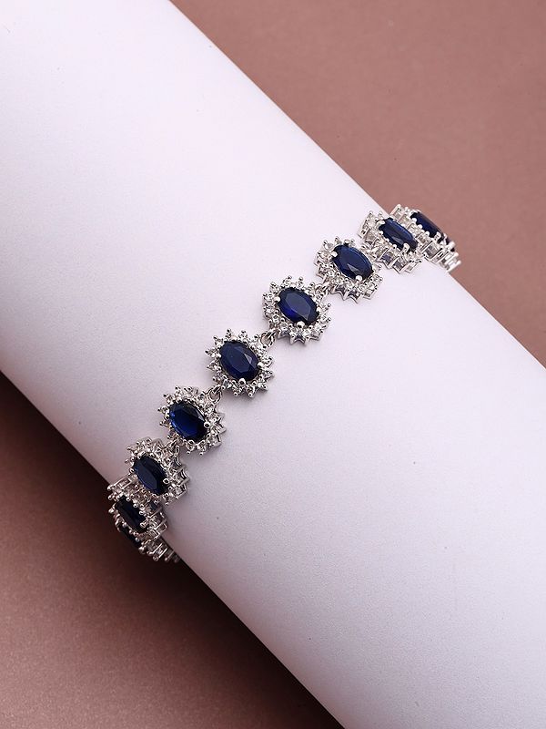 Oval Blue Sapphire & Cubic Zirconia Sterling Silver Bracelet