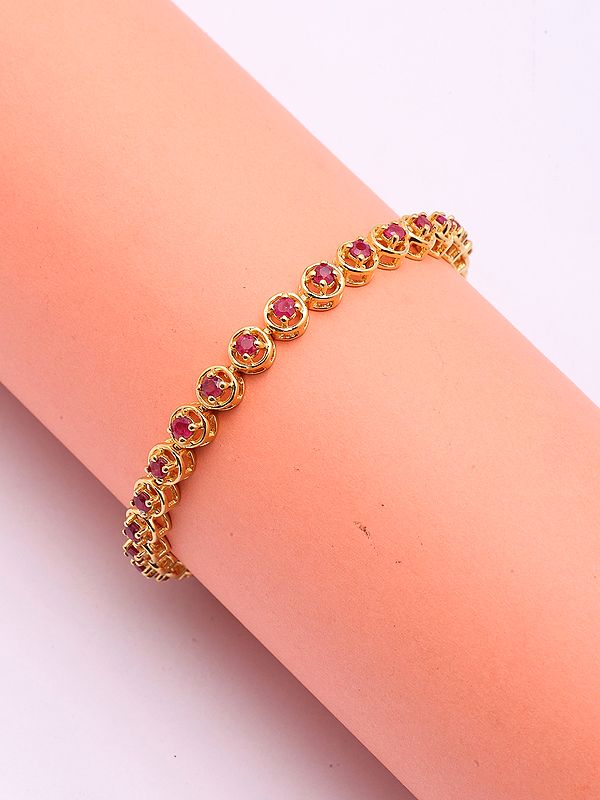 Elegant Sterling Silver Tennis Bracelet with Natural Rubies