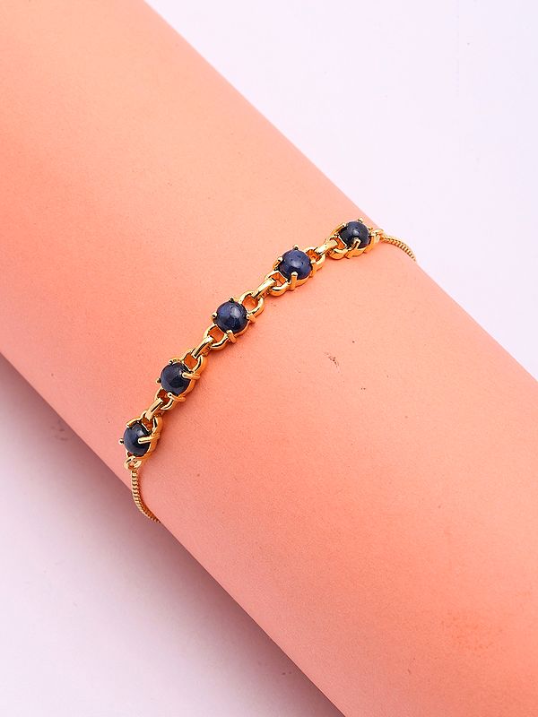 Sterling Silver Chain Bracelet Featuring Blue Gemstones