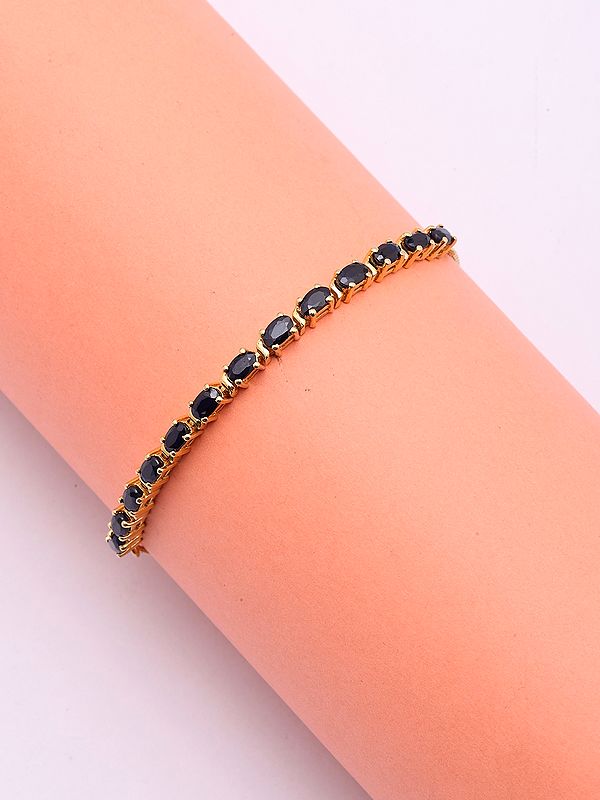 Faceted Sapphire Sterling Silver Adjustable Tennis Bracelet