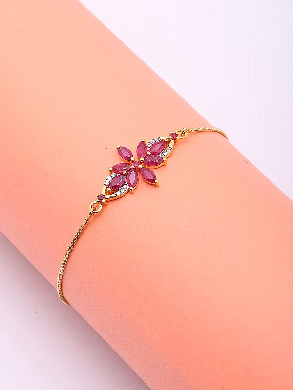 Ruby Floral Sterling Silver Chain Bracelet