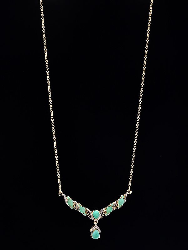 Emerald and Cubic Zirconia Sterling Silver V-Necklace
