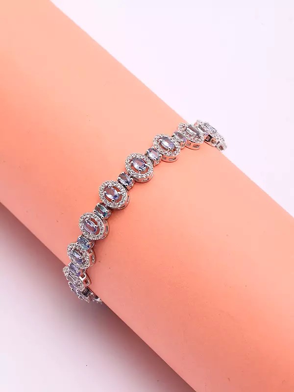 Oval-Cut Faceted Tanzanite Sterling Silver Bracelet