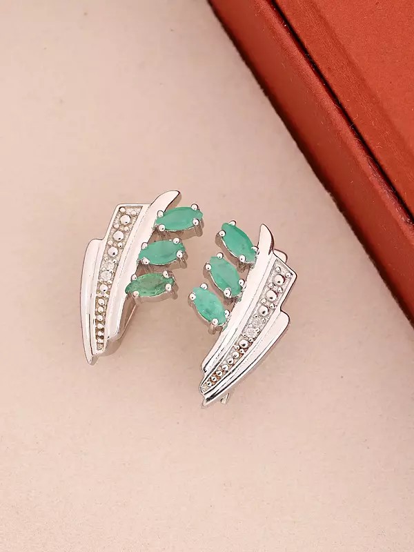 Faceted Emerald Sterling Silver Stud Earrings
