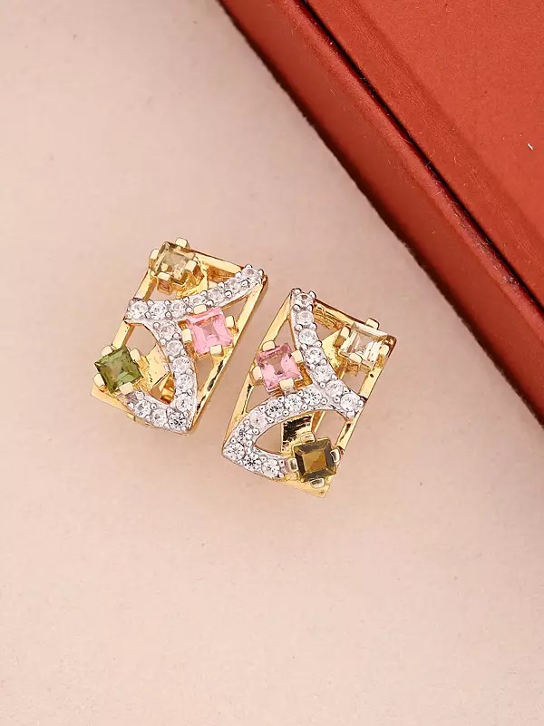 Geometric Multi-Colour Tourmaline Sterling Silver Stud Earrings
