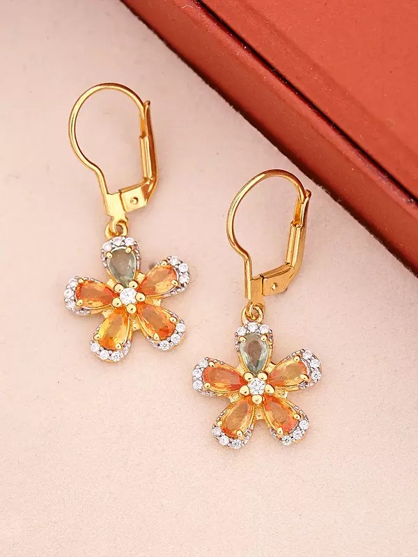 Multi-Gemstone Floral Leverback Earrings