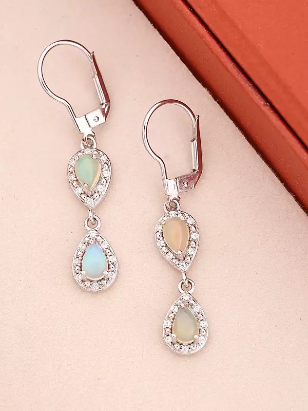 Ethiopian Opal Teardrop Sterling Silver Drop Earrings