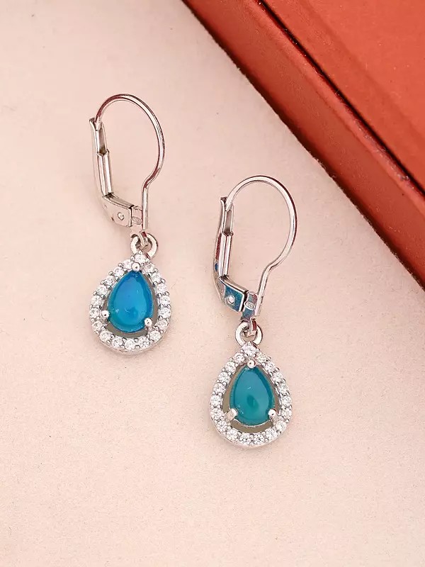 Blue Chalcedony Teardrop Sterling Silver Drop Earrings