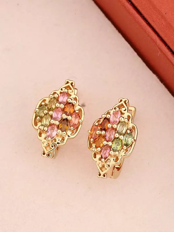 Faceted Multi-Colour Tourmaline Sterling Silver Stud Earrings