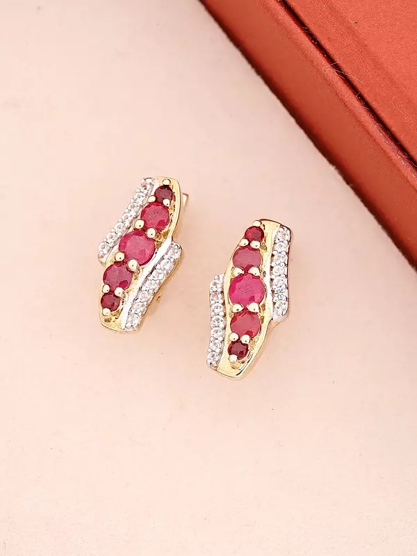 Ruby and Cubic Zirconia Sterling Silver Earring Studs