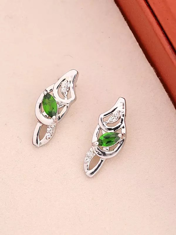 Sterling Silver Stud Earrings with Marquise Green Tourmaline