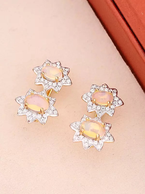 Sterling Silver Sunburst Earrings with Ethiopian Opal Accent