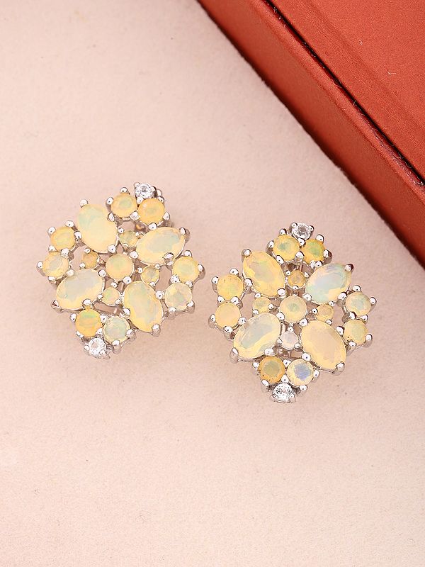 Sterling Silver Stud Earrings with Ethiopian Opal Cluster Design