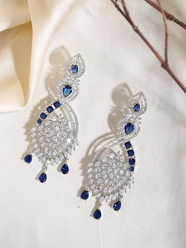 Teardrop Statement Dangle Earrings with Blue Gems
