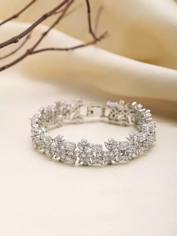 Baguette & Round Cut Diamond Floral Bracelet