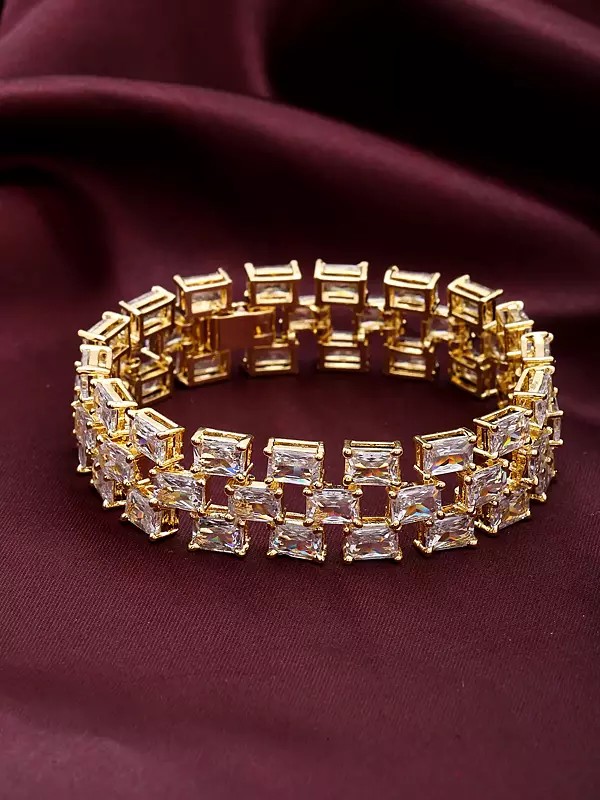 Geometric Baguette Diamond Bracelet - Gold Tone