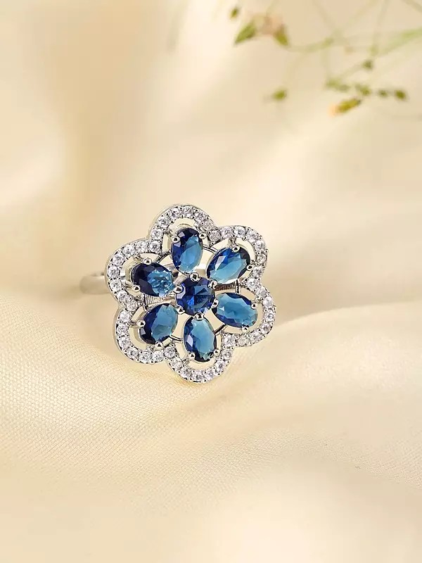 Designer Pear-Cut Stone Studded Adjustable American-Diamond Ring