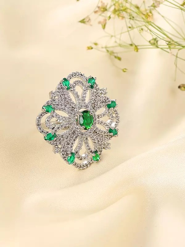 Ornate Adjustable Stone Studded Superfine American-Diamond Ring