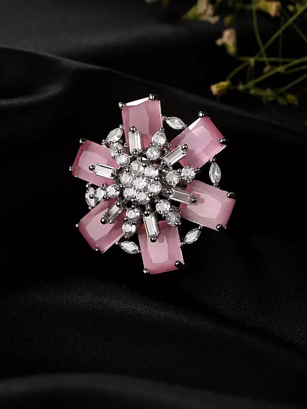 Sunburst Design Adjustable American-Diamond Cocktail Ring