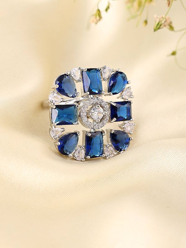 Multi-Stone Geometric American-Diamond Adjustable Ring