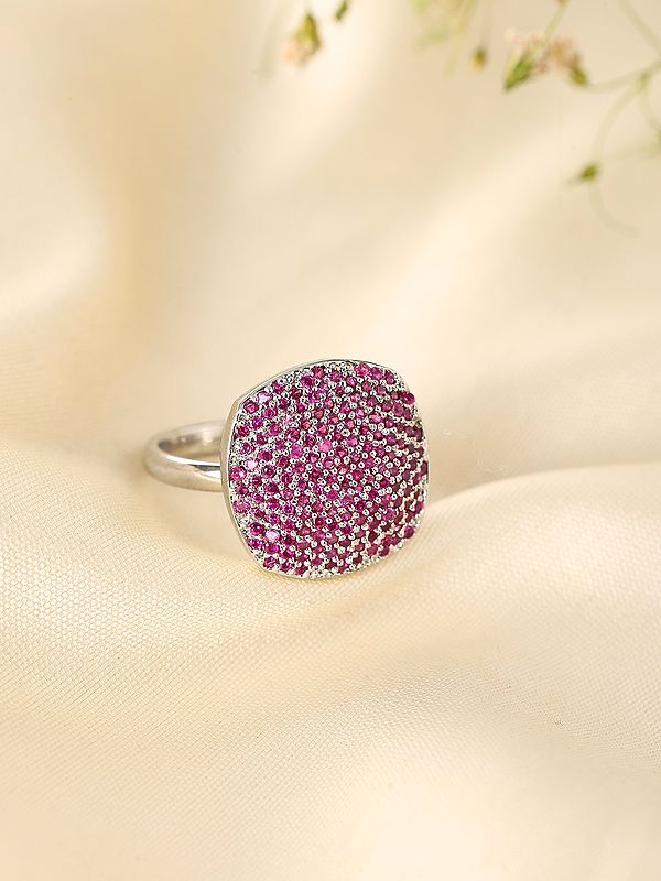 Pink Stone Pave Disc Adjustable American-Diamond Ring