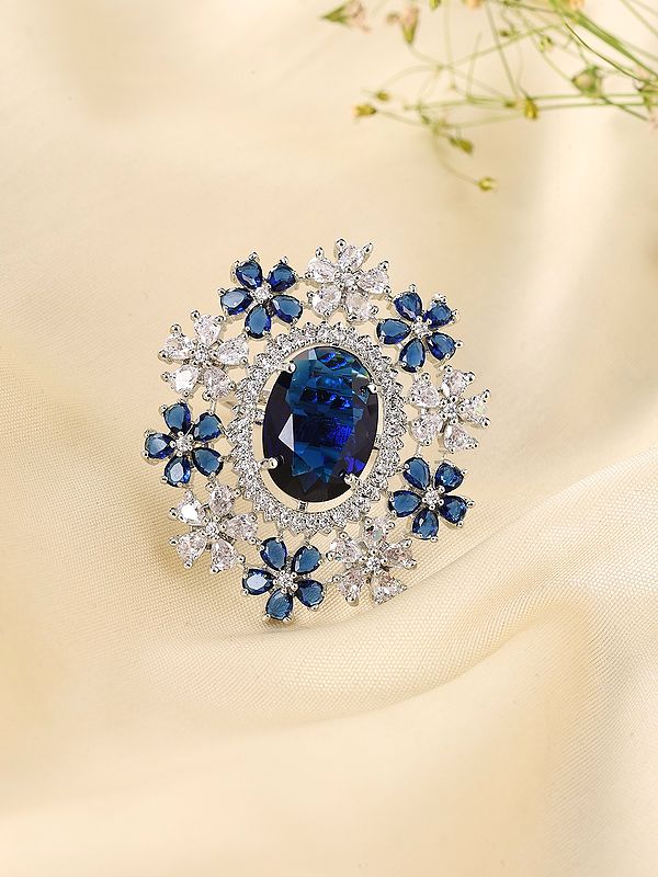 Multi Floral Cluster Adjustable American-Diamond Cocktail Ring