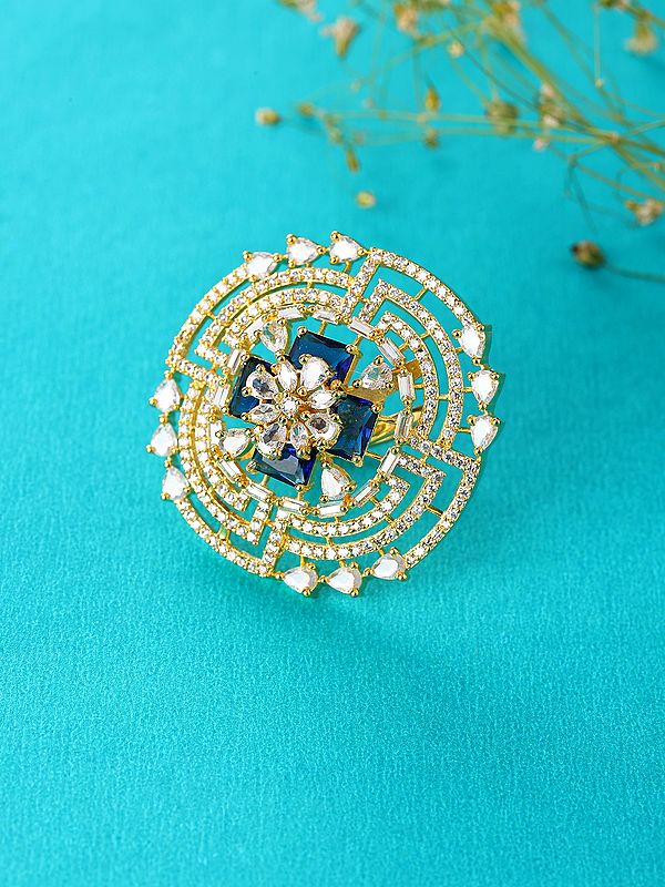 Geometric Design Stone Studded Adjustable American-Diamond Ring