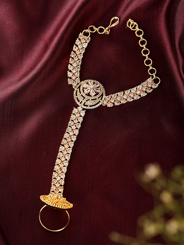 Adjustable Stone Studded American-Diamond Hand Harness (Hathphool)