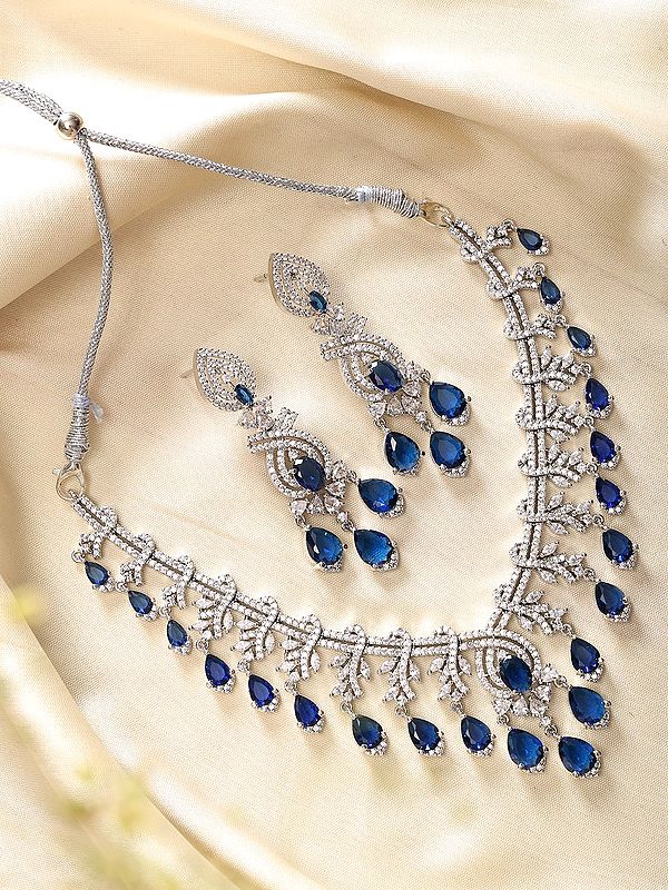 Leaf Design Stone Studded American-Diamond Necklace Set