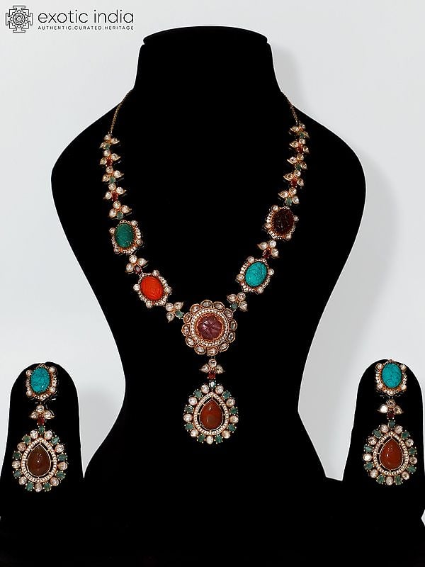 Multicolor Floral Design Necklace Set With Earrings | Indian Fashion Jewelry