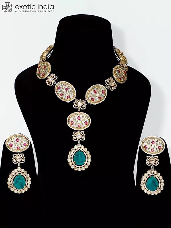 Victoria Polish Stone Studded Necklace Set With Earrings | Indian Fashion Jewelry