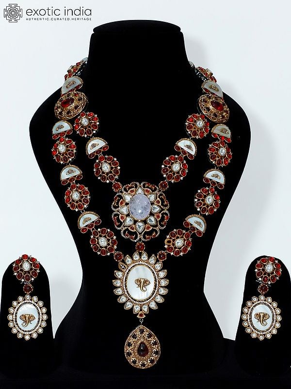 Victoria Polish Traditional Double Layer Long Necklace Set With Earrings