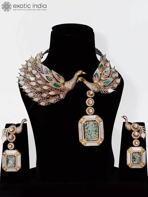 Beautiful Designer Peacock Necklace Set With Earrings | Indian Fashion Jewelry