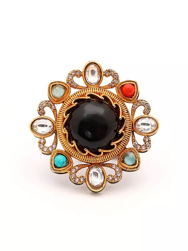 Floral Design Multi Stone Studded Adjustable Ring