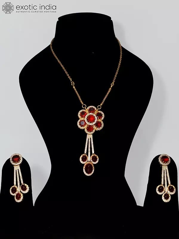 Floral Design Stone Studded Jewelry Set With Earrings