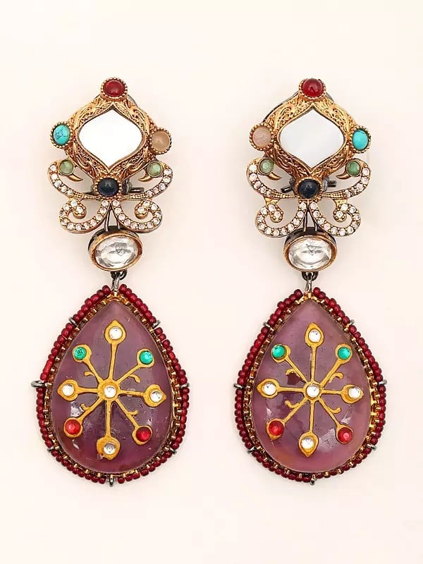 Stone Studded and Beaded Dangle Earrings