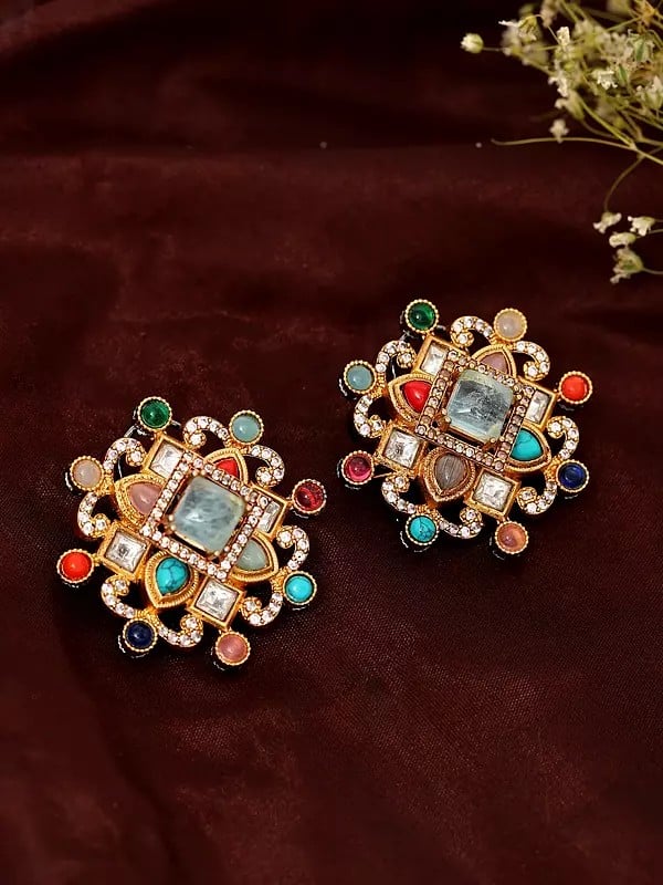 Multicolor Stone Stud Earrings