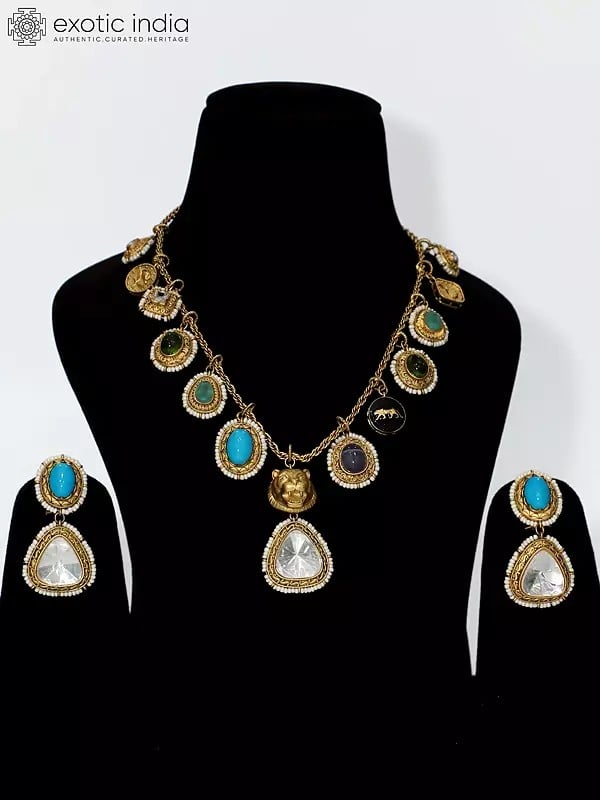 Designer Stone Studded Embellished Necklace Set with Earrings