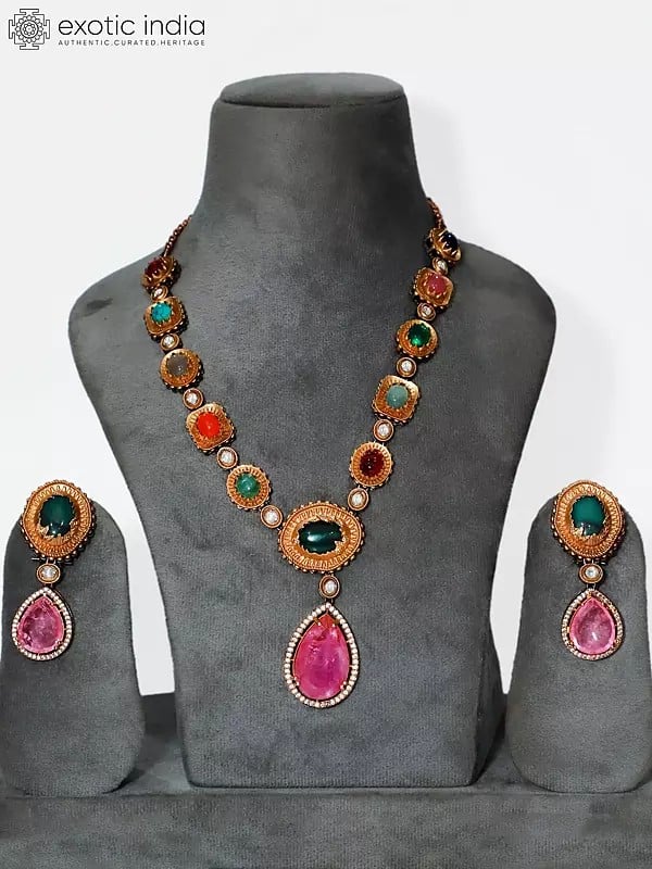 Multicolor Stone Studded Embellished Necklace Set With Earrings