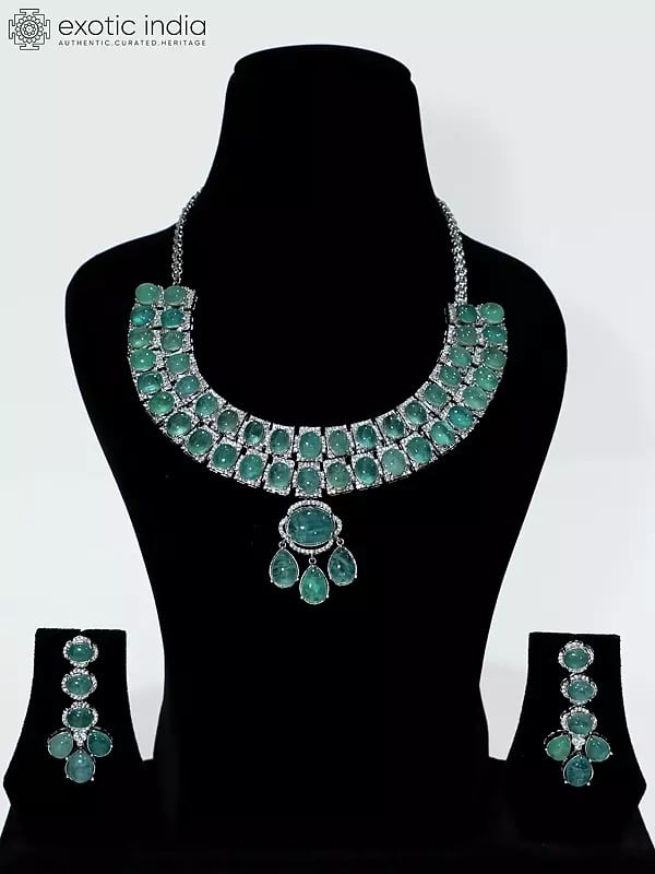 Double Layered Elegant Stone Studded Kundan Necklace Set With Earrings