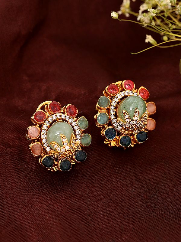 Multistone Studded Floral Design Earrings