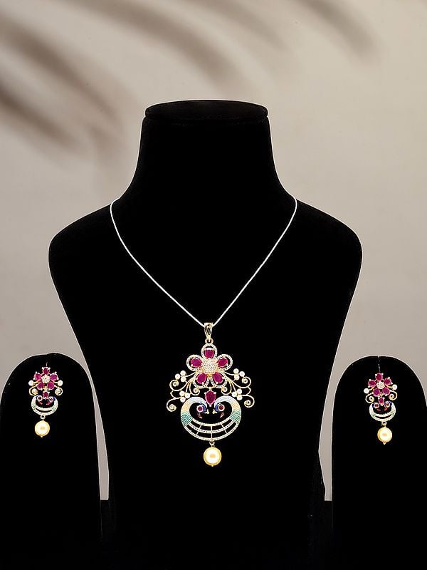 Floral Design Pendant and Earrings Set