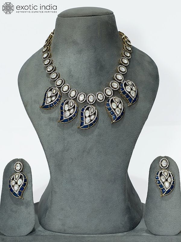 Copper And Kundan Beautiful Design Stone Studded Necklace Set With Earrings