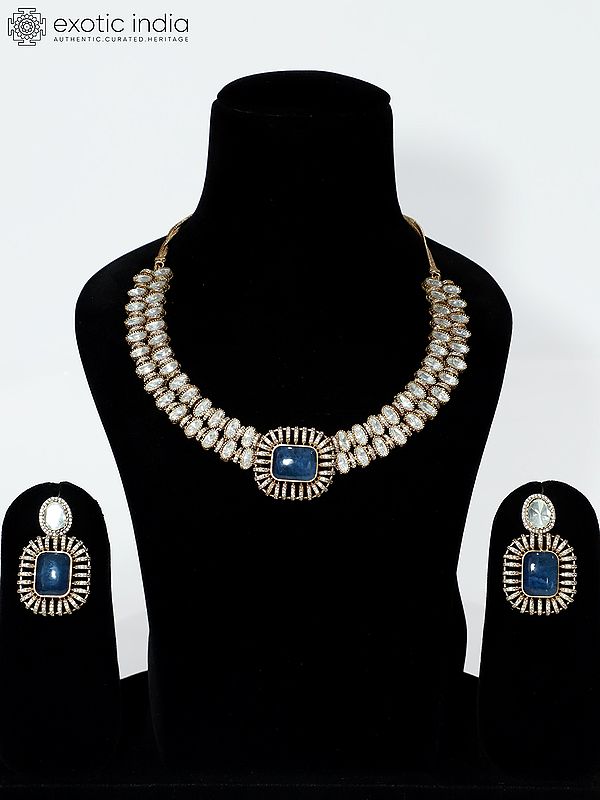 Designer Stone Studded Copper And Kundan Necklace Set With Earrings