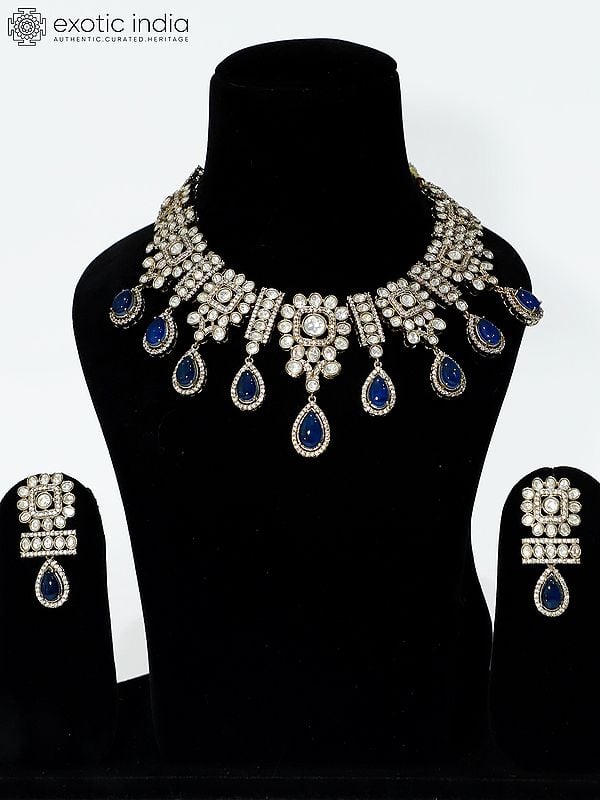 Copper And Kundan Stone Studded Designer Necklace Set With Earrings